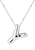 Inerney Valentines Day Gifts Gold Bubble Letter Necklace Initial Necklaces for Women, Chunky 14K Plated Balloon Initials, Trendy Charm Non Tarnish Custom Name Pendant Jewelry Gifts for Mom