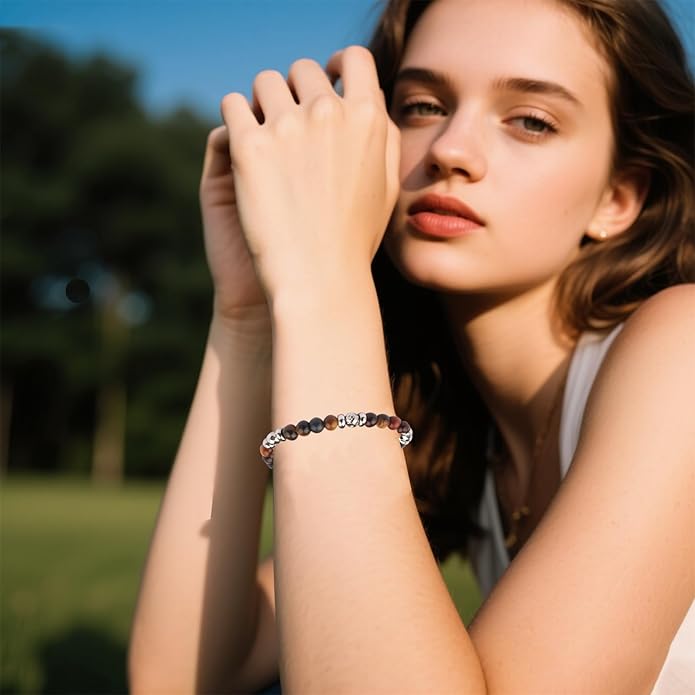 Natural Gem Stone Beaded Bracelets for Women Adjustable Stainless Steel Agate Lapis Tiger Eye Aventurine Rose Quartz