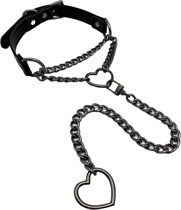 FEOYA Heart Choker Necklace for Women Hearts O-Ring Slip Chain Adjustable Punk Leather for Valentine Cosplay Gift