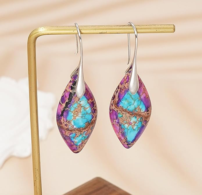 Natural Stone Earrings Multishape Dangle Drop Earrings Boho Stone Earring for Women