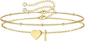 M MOOHAM Valentines Day Gifts for Kids Teen Girls -14K-Gold-Plated Heart Initial A-Z Bracelets for Women Girl Dainty Gold Bracelets Birthday Valentines Gifts for Women Her Teenage Girls Kid Teen Gift