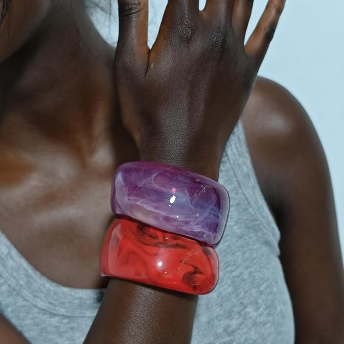 Acrylic Chunky Bangle Bracelets for Women, Irregular Acrylic Resin Bangle Geometric Cuff Wide Statement Jewelry Set