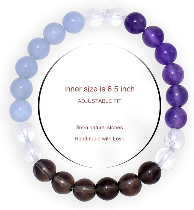 Strong Healing Crystal Bracelet 8MM Genuine Stone Bracelet Lucky Beaded Bracelet Chakra Bracelet 6.5 inch Positive Energy Inspirational Gifts for Women Mom