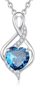 FANCIME 14K Solid White Gold Infinity Heart Birthstone Necklace for Women with Diamond Pendant Birthday Gifts for Mom Women Sterling Silver Chain 16" + 2" Extender