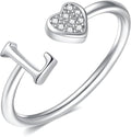 Valentines Day Gift Initial Rings for Teen Girls - S925 Heart Sterling Silver Rings for Teen Girls | 14K Gold/Rose Gold/Sterling Silver Plated Ring for Girls Kids Women Ring for Teenager Girls Gifts Adjustable, No Tarnish, Hypoallergenic