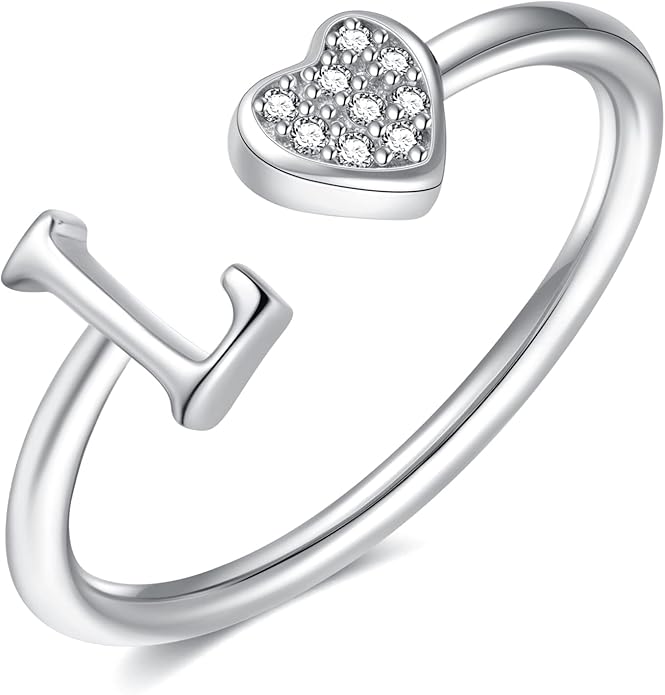 Valentines Day Gift Initial Rings for Teen Girls - S925 Heart Sterling Silver Rings for Teen Girls | 14K Gold/Rose Gold/Sterling Silver Plated Ring for Girls Kids Women Ring for Teenager Girls Gifts Adjustable, No Tarnish, Hypoallergenic