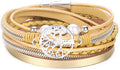 KSQS Tree of Life Leather Multi-Layer Wraps Bracelet,Boho Wide Buckle Wristband Bangle,Braided Cuff Bracelets for Women