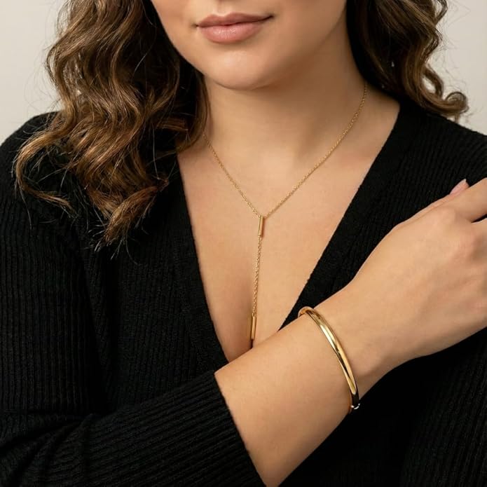 Classic 4mm Plain Bangle Bracelet for Women, 7.5 Inch, 14K Yellow Gold Plated Sterling Silver, Secure Hinge Lock, Gift for Her