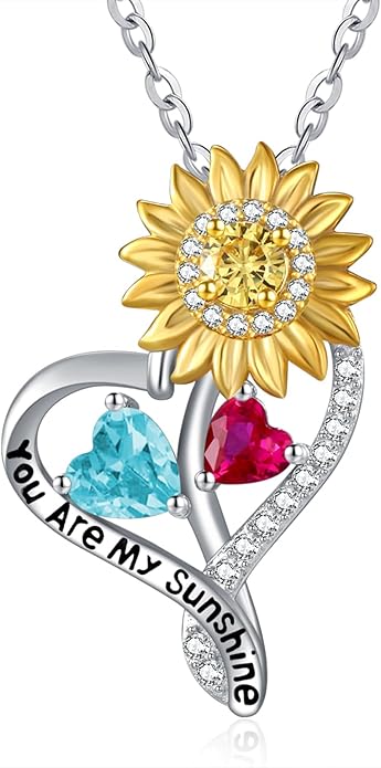 Valentine's Day Gifts for Wife 925 Sterling Silver Double Birthstone Pendant Necklaces I Love You for Always and Forever Necklace Anniversary Birthday Gifts for Wife Girlfriend Mom Her