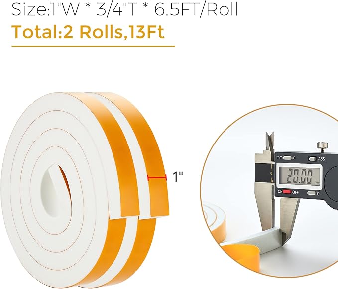 Ravinte Weather Stripping Door Seal, 1 x 3/4" Adhesive Foam Tape, 13 FT | - Image 3