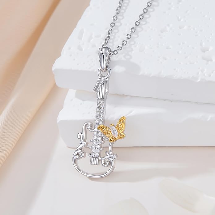 Violinist Necklace Sterling Silver Music Crystal Jewelry Saxophone Cello Violin Piano Flute Music Note Necklace Music Gifts for Women Girl Daughter