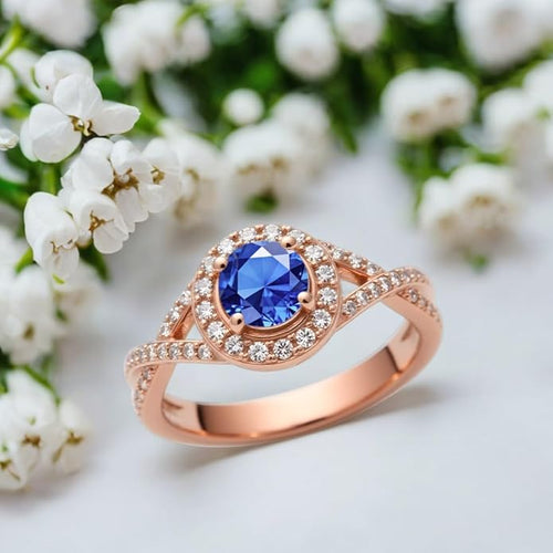 1.22 Carat (ctw) Round-Cut Halo Lab-Grown Sapphire/Lab-Grown Diamond/Moissanite Twisted Wedding Engagement Ring for Women 925 Sterling Silver/10K/14K/18K Real Gold Engagement Rings Jewelry(D Color, VVS Clarity), Size 3-14