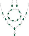 EVER FAITH Bridal Cubic Zirconia Jewelry Sets for Women, White Simulated Pearl Leaf Vine Pendant Wedding Party Necklace Earrings Set for Bridesmaid Bride