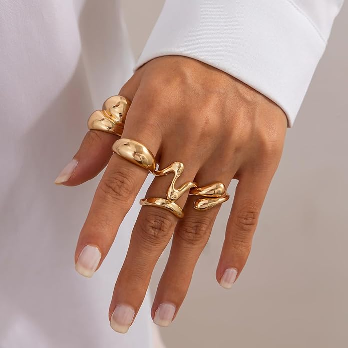 Sora Tuki Rings for Women Chunky Rings Set Adjustable Stackable Ring for Women Bold Thick Statement Ring Trendy Chunky Jewelry