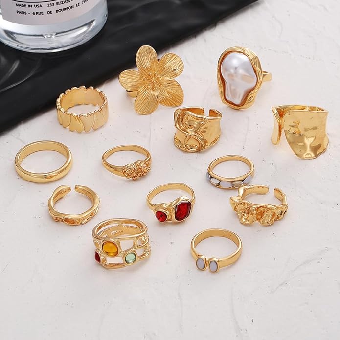 KISS WIFE Goldenen Silvery Black Kunckle Rings Set for Women, Dainty Simple Trendy Cute Stackable Finger Rings Pack, Perfect for Stacking Layering on Thumb and Knuckle, Mixed Size, Jewelry Gift