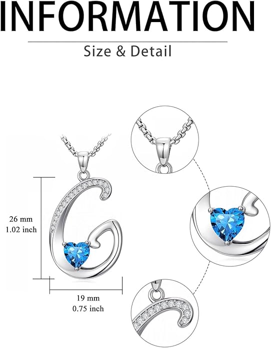 Valentines Day Gifts for Women Alphabet A to Z Initial Birthstone Pendant Necklaces for Women - 18k White Gold Plated Personalized Name Jewelry Valentine Mothers Day Birthday Gifts for Women Her Girlfriend