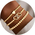 Turandoss Gold Bracelets for Women - Dainty 14K Gold Plated Bow Cross Beaded Bracelets for Women Stackable Heart Bead Bracelet Set Wave CZ Round Ball Bracelet Valentine's Day Gifts for Her