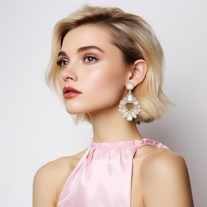 Fashion Rhinestone Statement Drop Dangle Earrings Large Colorful Crystal Chandelier Earrings for Women Bridal Wedding Party Prom