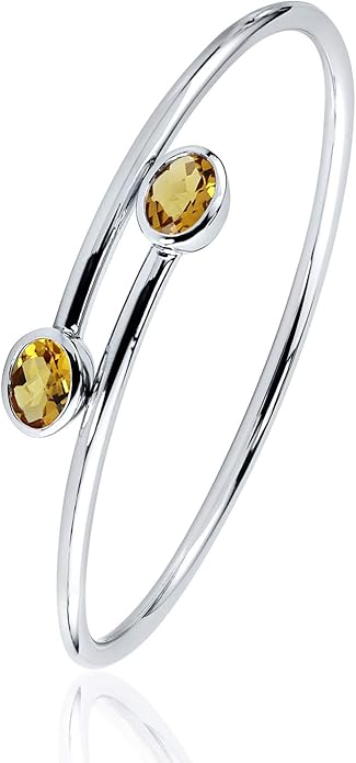 Diamond Wish Sterling Silver Oval-Cut Citrine Stackable Bypass Bangle Bracelet 2.00 ct