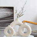 White Ceramic Vases Set 3 for Modern Home Decor, Round Matte Pampas Flower by QLOFEI