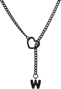 Black Heart Slip Chain Initial Necklaces for Women,Stainless Steel O-Ring Adjustable Lariat Heart Y-Necklace,Punk Gothic Cuban Collar Choker Necklace for women
