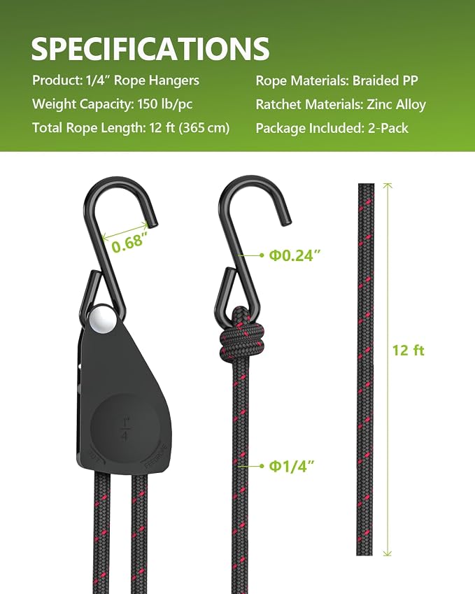 1/4" 12FT Kayak Tie Down Straps Ratchet, Heavy Duty Kayak Straps 2-Pack | - Image 9