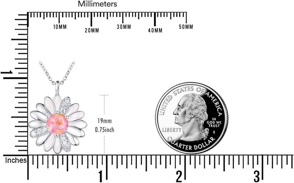 KINGWHYTE Daisy Necklace Gifts for Women 925 Sterling Silver Opal Daisy Pendant Spring Flower Necklace Jewelry Graduation Birthday Celebrate Congratulation Gift