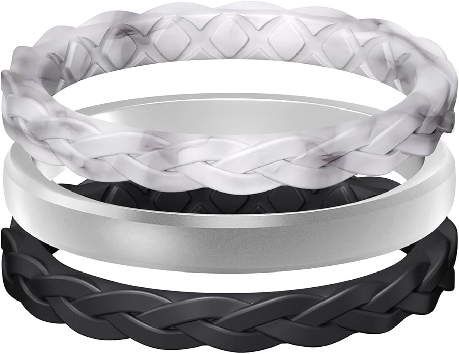 Egnaro Women's Wedding Bands, Silicone Thin and Stackable Rubber Engagement Ring, Variety Multipack With Breathable Grooves Workout Accessories