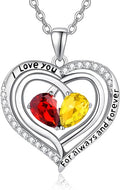 Valentine's Day Gifts for Wife 925 Sterling Silver Double Birthstone Pendant Necklaces I Love You for Always and Forever Necklace Anniversary Birthday Gifts for Wife Girlfriend Mom Her