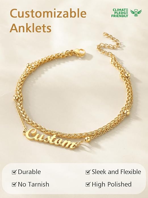FindChic Custom Ankle Bracelets for Women, Stainless Steel Figaro/Cuban/Wheat/Rope/Herringbone Chain Anklets, Beach Foot Jewelry 8.5''-10.5'' Adjustable & Waterproof, with Gift Box