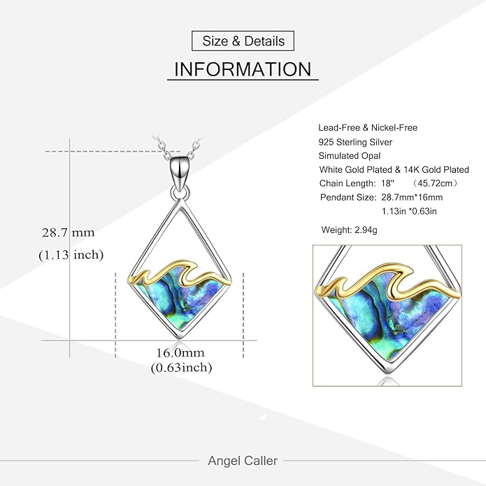 YAFEINI Sterling Silver Ocean Wave Necklace Abalone Shell Wave Pendant Ocean Jewelry Beach Gifts for Women (Abalone shell)