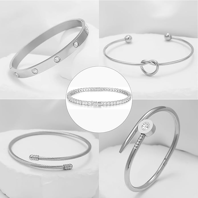 18 K Gold Plated Love Bangle Bracelet Stack Cuff Jewelry for Women Jewelry Set for Women Gift with Box