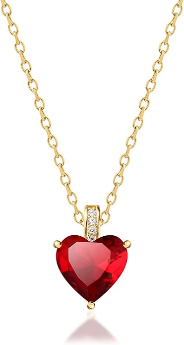 Genuine Birthstone Necklace for Women, Heart Love Necklace, Birthday Gifts for Her