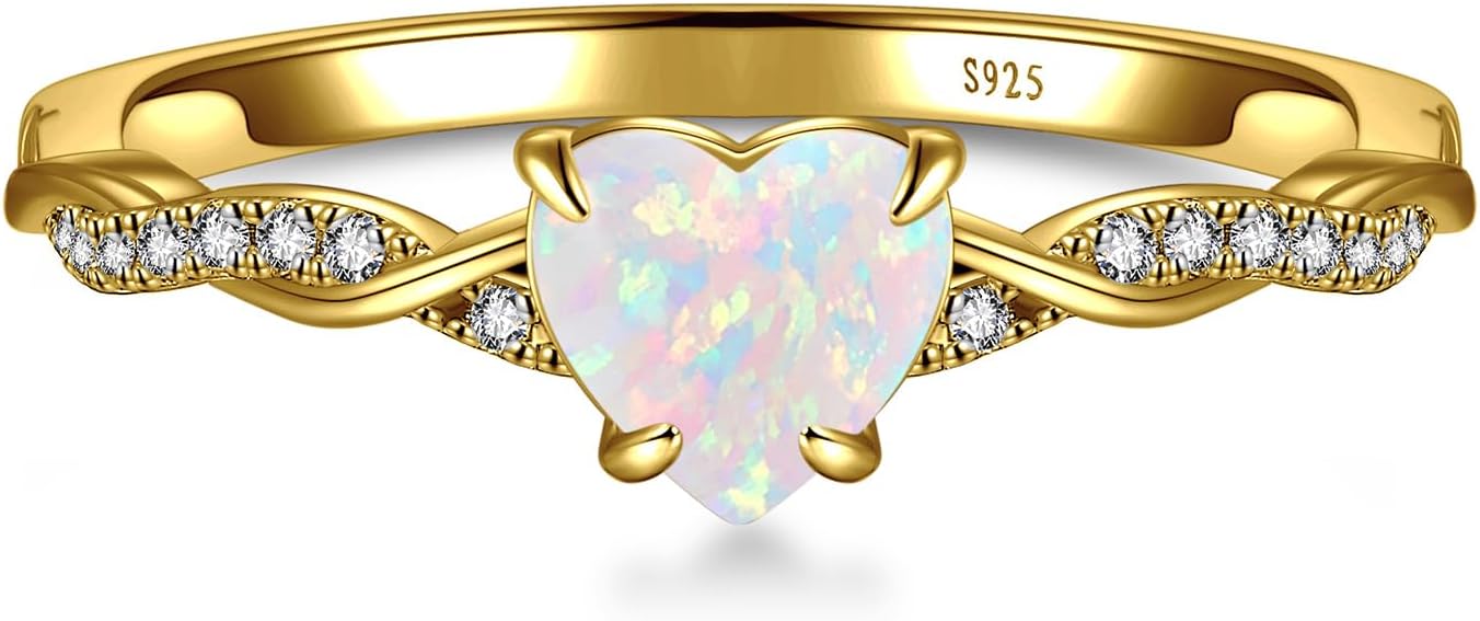 1.25ct Womens Heart Promise Ring, 925 Sterling Silver Heart Cut Created Emerald/Sapphire/Amethyst/Ruby/Cubic Zirconia/Opal Twisted Vine Engagement Ring for Women Size 5-10