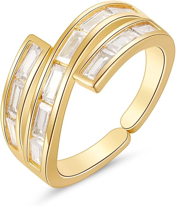 KissYan Gold Rings for Women, 14K Gold Plated Adjustable Statement Irregular Geometric Diamond Twisted Open Stackable Band Chunky Finger Rings Dainty Cubic Zirconia Jewelry Gifts