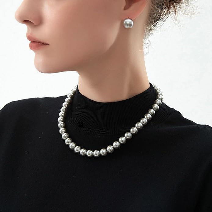 Zeffy Pearl Necklace 4MM/6MM/8MM Dainty Round Imitation Pearl Choker Necklace Wedding Pearl Necklace Delicate Jewelry for Women Simple Bridesmaid Jewelry Gifts