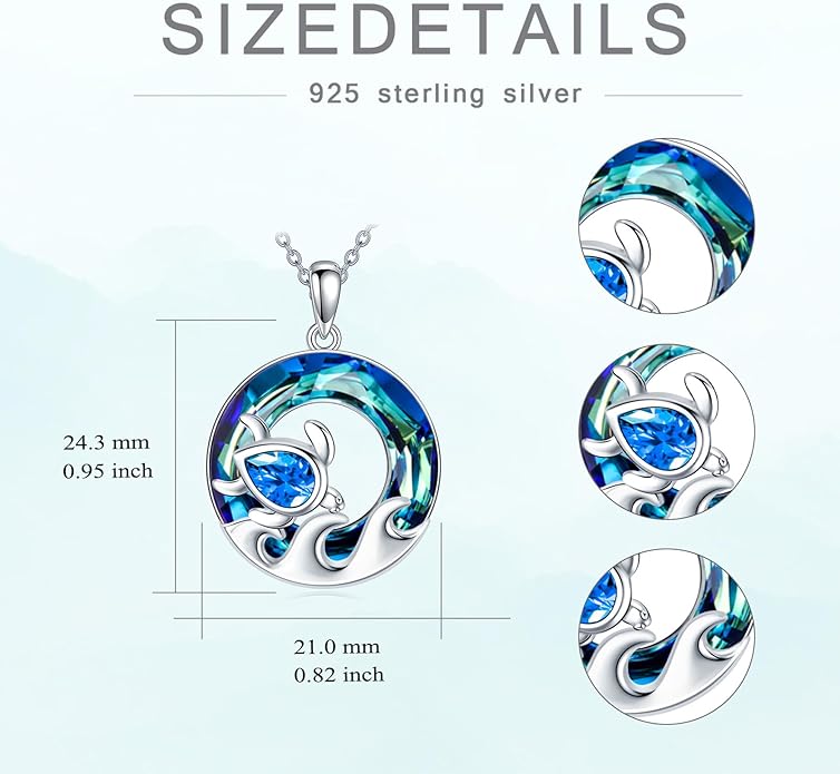 TOUPOP Sea Turtle/Mermaid/Dolphin/Shell/Starfish/Conch/Seahorse Necklace for Women Sterling Silver Ocean Pendant Necklace with Crystal Ocean Beach Charm Jewelry Birthday Christmas Gifts