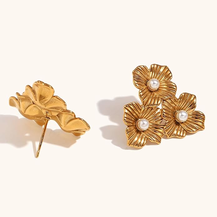 Gold Flower Statement Earrings for Women, Large Chunky Bohomian Summer Beach Floral Earring, Irregular Bold Exaggerated Earrings