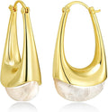 Long Oval Chunky Dangle 18K gold plated Hoops with Colored Resin Gemstone Statement Earrings for Women by SNGIA, (Green, Brown, Blue, Pink, White, Cream), Bold Drop Handmade Exaggerated Irregular Trendy Bohemian Jewelry Gifts, Unique Dangling Teardrop ...