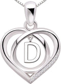 ALOV Jewelry Sterling Silver Initial Letter Alphabet Love Heart Cubic Zirconia Pendant Necklace