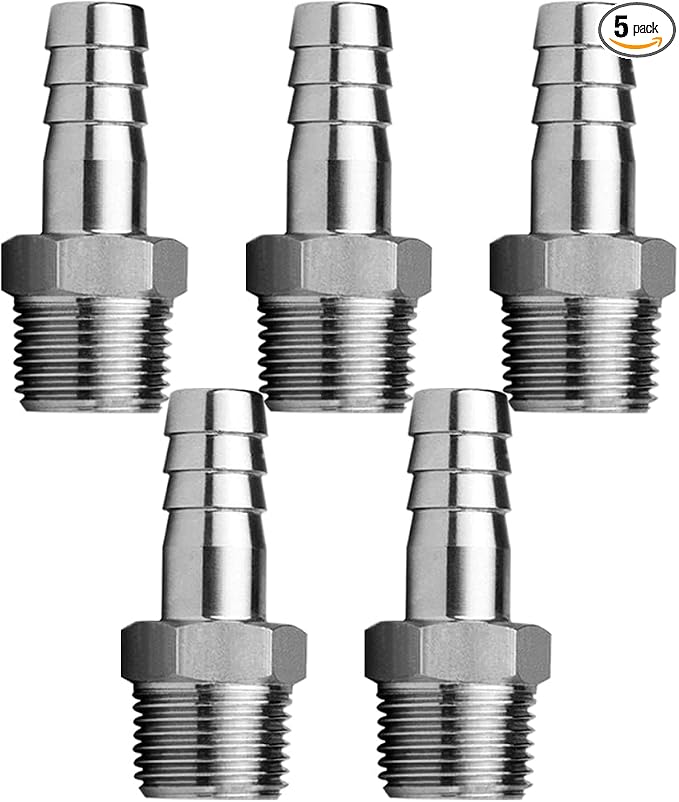 Stainless Steel Hose Barb Fitting 1/2" Hose Barb to 1/4" NPT Male Thread by Fitvell