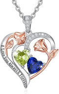 Valentine's Day Gifts for Wife 925 Sterling Silver Double Birthstone Pendant Necklaces I Love You for Always and Forever Necklace Anniversary Birthday Gifts for Wife Girlfriend Mom Her