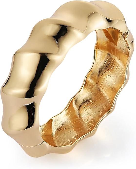 HZMAN 18K Gold Plated Wide Cuff Bracelet for Women - Premium Alloy Shiny Polished Double Layer Statement Bangle, Trendy Daily Wear Party Jewelry Accessory