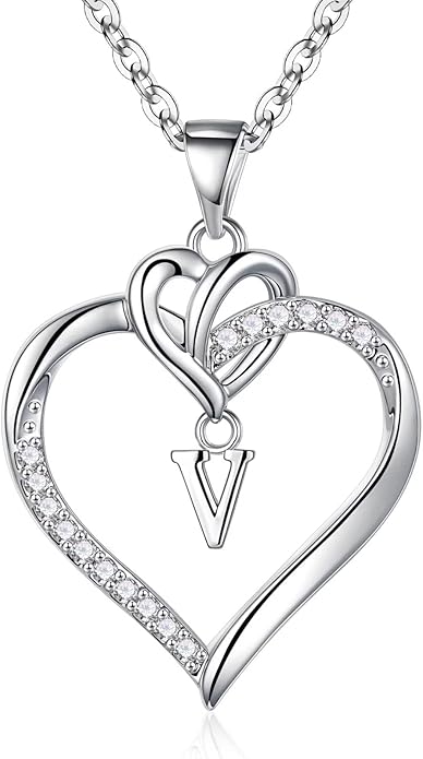 STORUP Valentines Gifts for Her Teen Girls - Heart Initial Necklaces for Women Girls, 14K-Gold-Plated CZ Initial A-Z Heart Necklaces for Teen Girl Jewelry Valentines Gifts for Women Mom Wife Sister