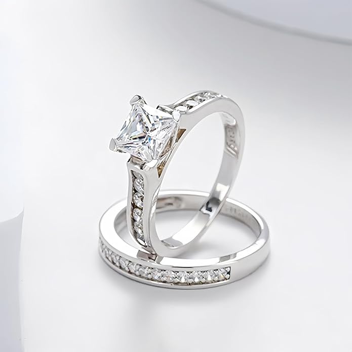 1 to 5 Carat Moissanite Ring Set S925/10K/14K/18K Gold, Princess Cut VVS1 Clarity D Color Moissanite Engagement Rings Set Luxury Bridal Jewelry Wedding Gifts for Women