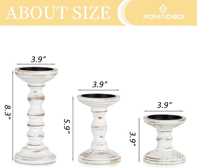 Romadedi Wood Candle Holders for Pillar, Farmhouse Decor, for Mantle, Dinning & - Image 3
