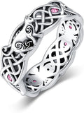 Seiyang Celtic Cat Ring 925 Sterling Silver Irish Trinity Knot Celtic Cat Wedding Promise Ring with 12 Months Birthstone Irish Lucky Jewelry Gifts for Women Mom Her