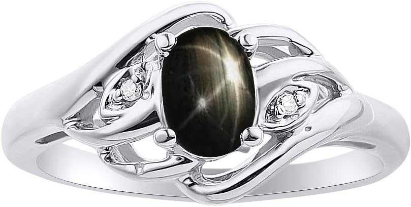 Rylos Ring featuring Classic Style, 6X4MM Birthstone Gemstone, & Diamonds - Elegant Jewelry for Women in Sterling Silver, Sizes 5-10