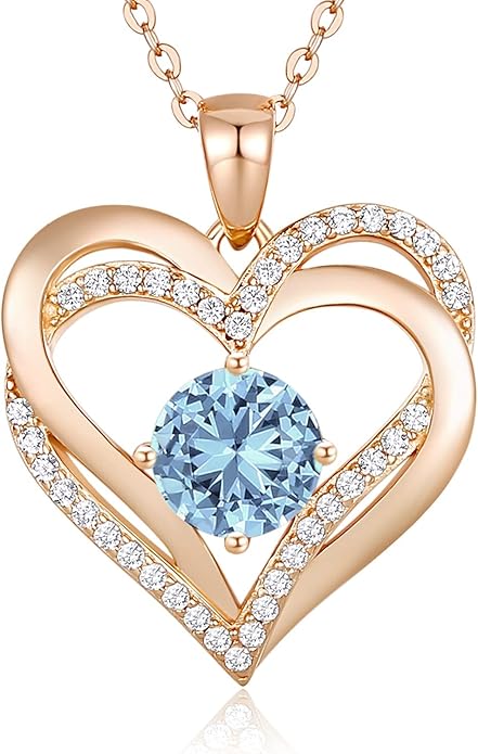 LOUISA SECRET Love Heart Birthstone Necklaces for Women, Birthday Gift for Girlfriend, Anniversary Jewelry Gift for Wife Her, 925 Sterling Silver Women Pendant Necklace, Mother's Day Christams Gift