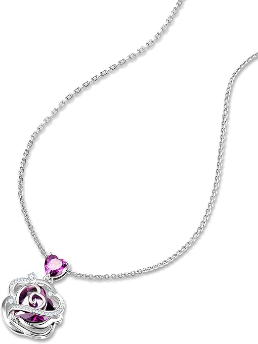 FANCIME Thornless Pulse Heart Birthstone Necklace for Women Sterling Silver Rose Pendant Fine Jewelry Gemstone Birthday Valentines Day Gifts for Wife Her